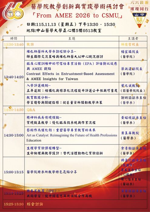 醫學院教學創新與實踐學術研討會「From AMEE 2026 to CSMU」圖片